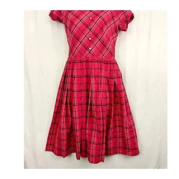 VTG Jonathan Logan Dress Sz 9 Pink Plaid Swiss Dot 1960s Zip Back - Picture 6 of 16